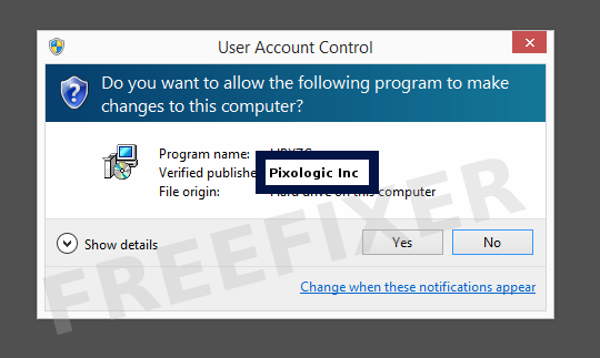 Screenshot where Pixologic Inc appears as the verified publisher in the UAC dialog